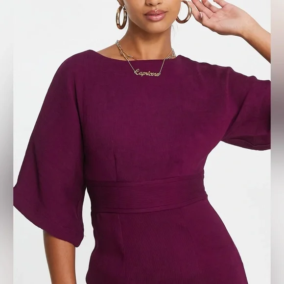 EUC - Closet London Elegant Plum Colored Ribbed Pencil Midi Dress - Picture 4 of 10